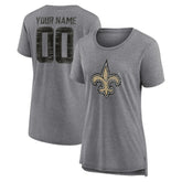New Orleans Saints Women's Heritage Custom Name & Number Tri-Blend T-Shirt Gray