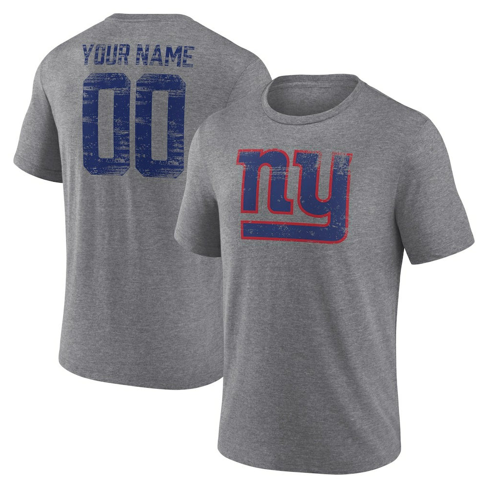 New York Giants Heritage Custom Name & Number Tri-Blend T-Shirt Gray