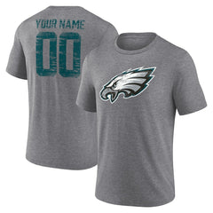 Philadelphia Eagles Heritage Custom Name & Number Tri-Blend T-Shirt Gray