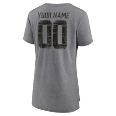 Tampa Bay Buccaneers Women's Heritage Custom Name & Number Tri-Blend T-Shirt Gray