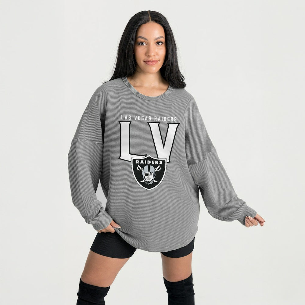 Las Vegas Raiders Gameday Couture Women's Oversized Pure Motion Corded Sweatshirt Gray