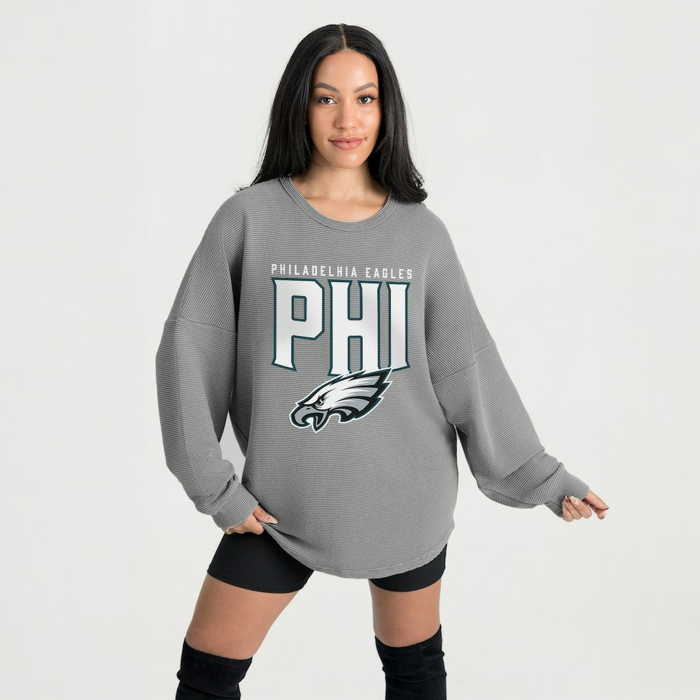 Philadelphia Eagles Gameday Couture Women's Oversized Pure Motion Corded Sweatshirt Gray