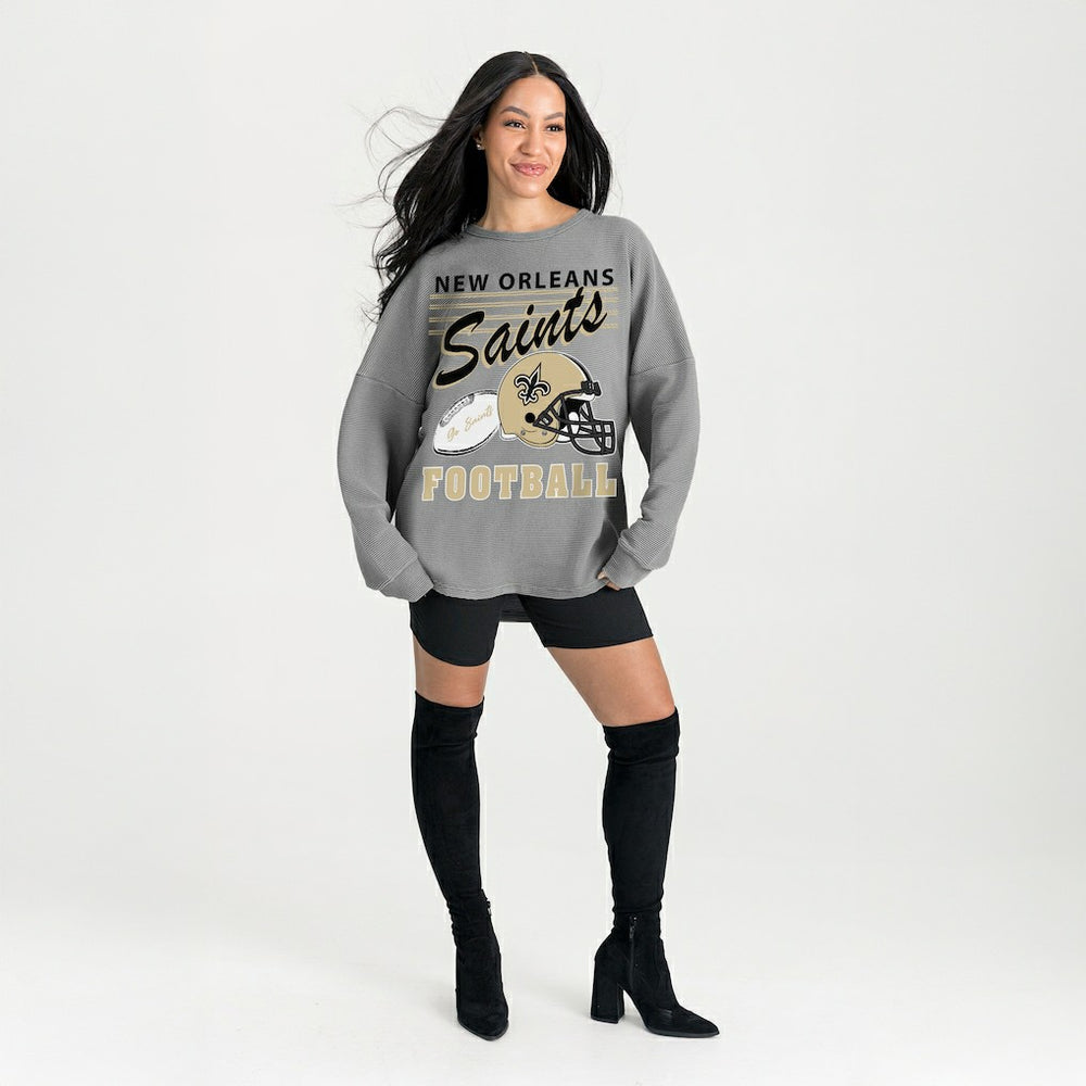 New Orleans Saints Gameday Couture Women's Oversized Sweet Victory Corded Sweatshirt Gray