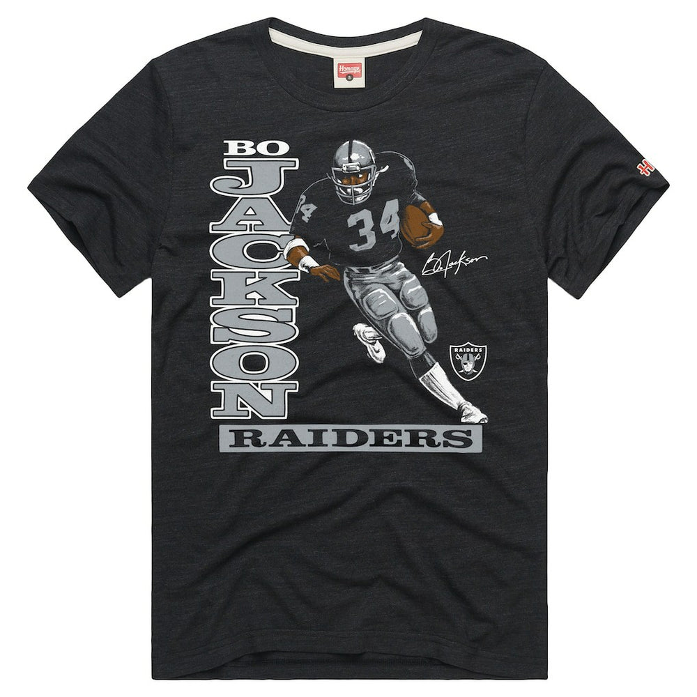 Bo Jackson Las Vegas Raiders Homage Unisex Retired Player Classic Caricature T-Shirt Charcoal