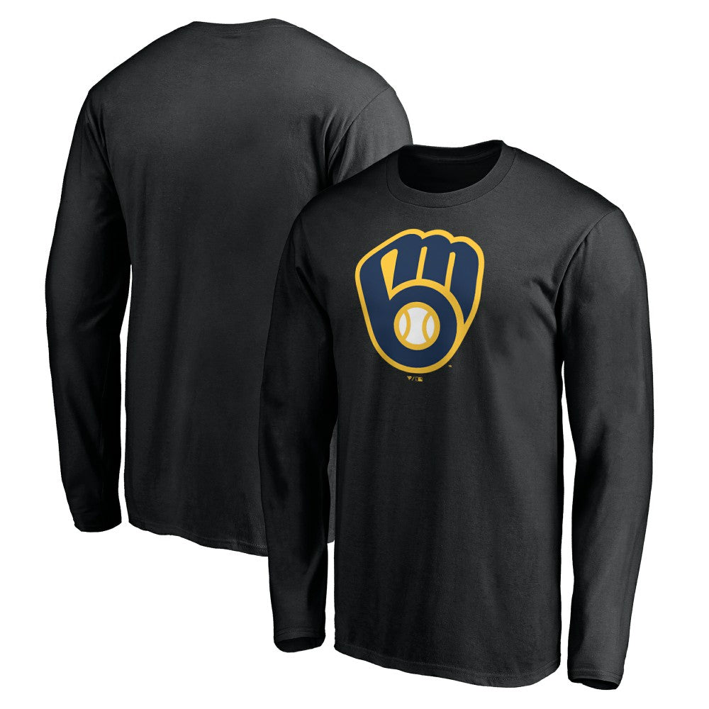 Milwaukee Brewers Team Logo Long Sleeve T-Shirt - Black - MLB Sale
