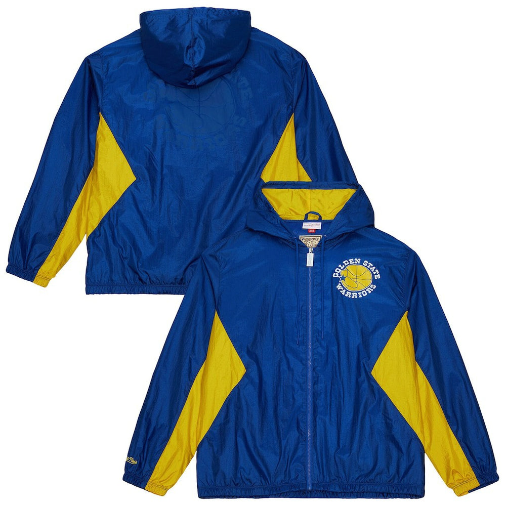 Golden State Warriors Playmaker Full-Zip Hooded Windbreaker Jacket for sale Royal | Mitchell & Ness online