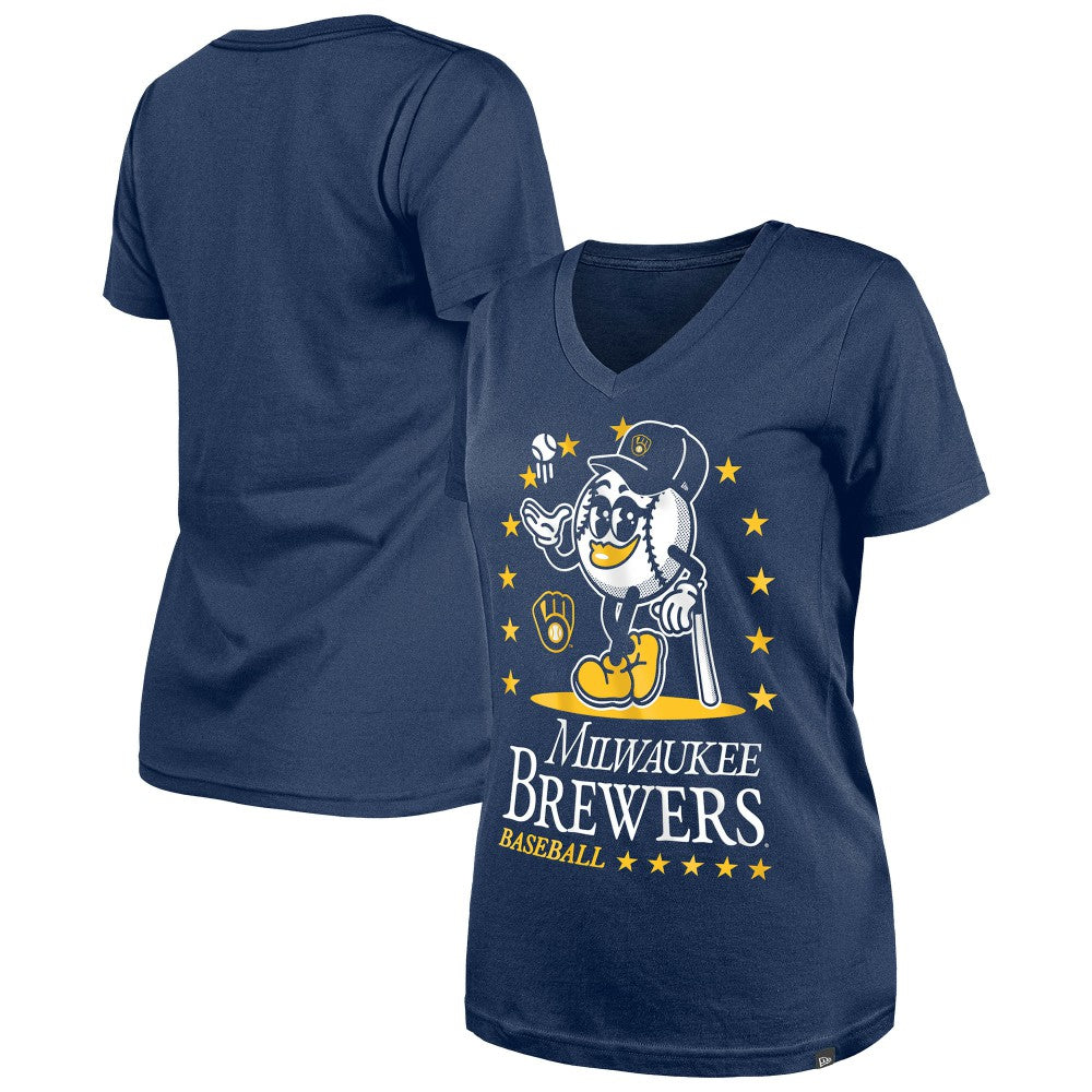 Milwaukee Brewers New Era Women's Little Miss 2 V-Neck T-Shirt - Navy - New Era Discount