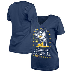 Milwaukee Brewers New Era Women's Little Miss 2 V-Neck T-Shirt - Navy - New Era Discount