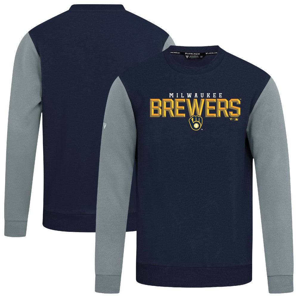 Milwaukee Brewers Levelwear Throwback Ultimate Carve Sweatshirt - Navy - MLB Discount