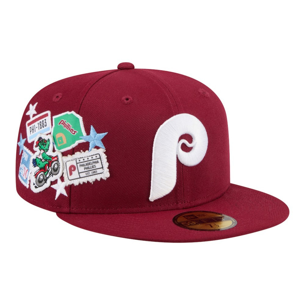 Philadelphia Phillies New Era City Patch 59FIFTY Fitted Hat - Burgundy - New Era Discount