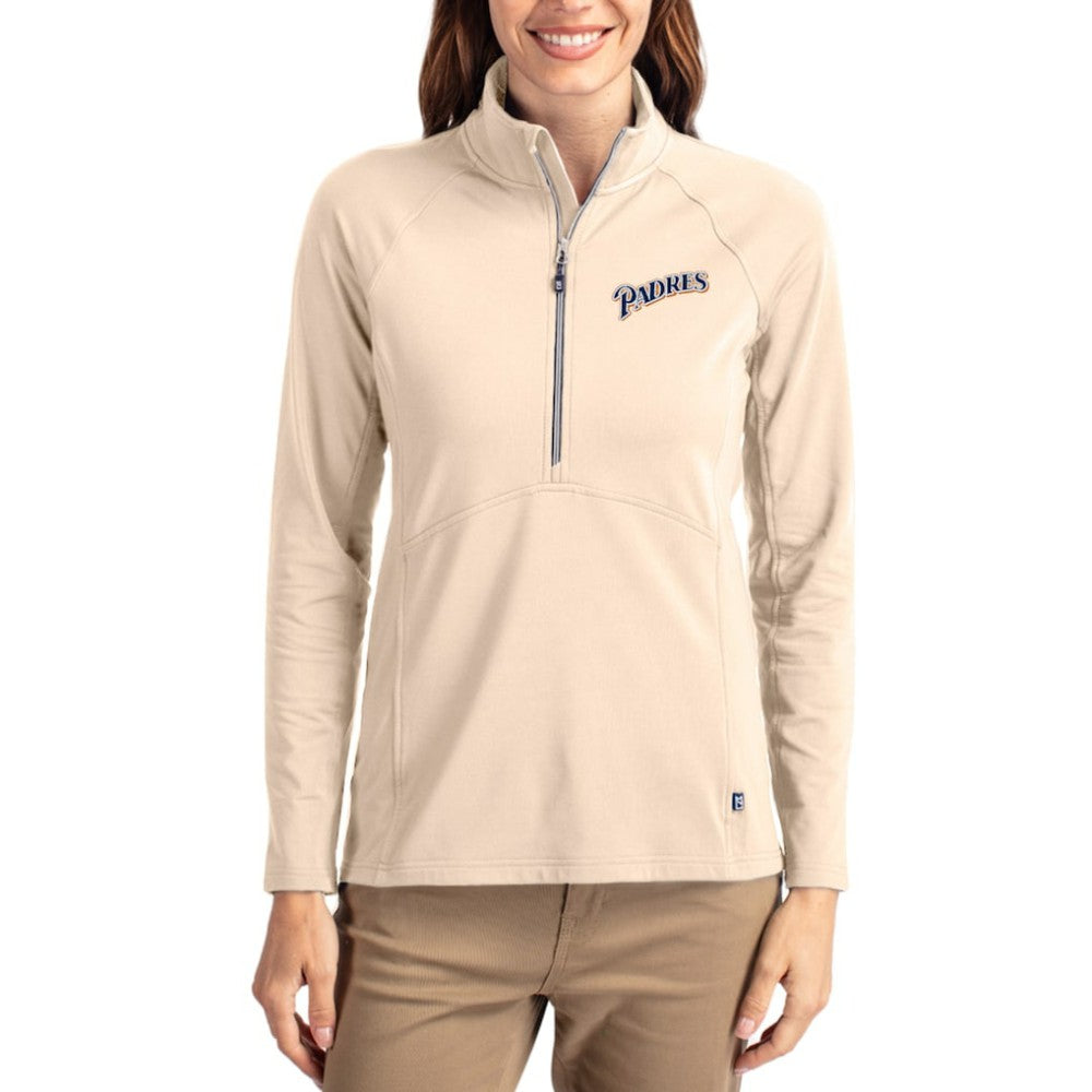 San Diego Padres Cutter & Buck Women's Cooperstown Collection Adapt Eco Knit Stretch Half-Zip Pullover - Tan - MLB Online