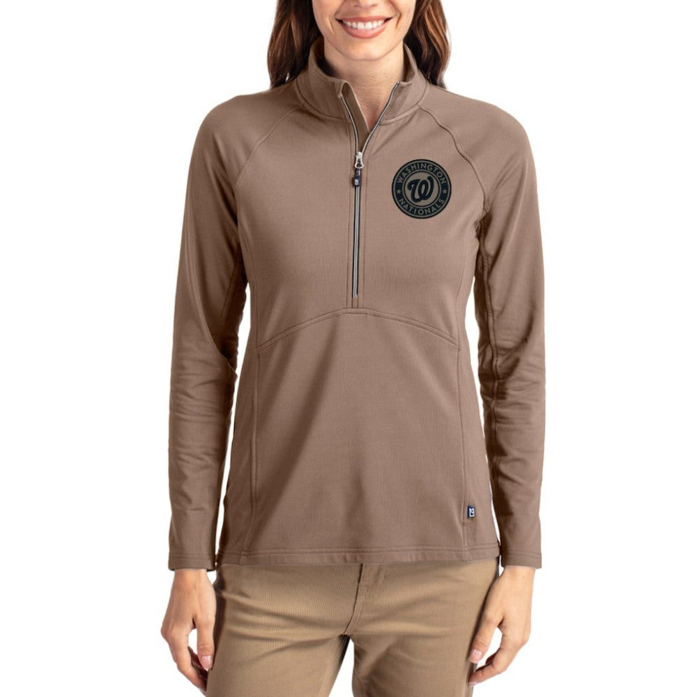 Washington Nationals Cutter & Buck Women's Adapt Eco Knit Stretch Half-Zip Pullover - Brown - MLB Discount