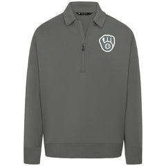 Milwaukee Brewers Levelwear Women's Canmore Chenille Logo Quarter-Zip Top - Stone - MLB Sale
