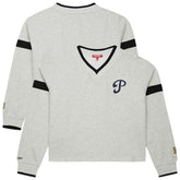 Philadelphia Phillies Mitchell & Ness Women's Cooperstown Collection V-Neck Cropped Toggle Sweatshirt - Heather Gray - Mitchell & Ness Lifestyle