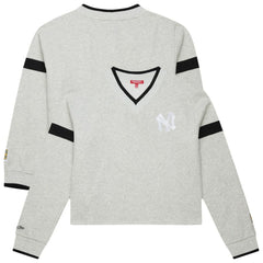 New York Yankees Mitchell & Ness Women's Cooperstown Collection V-Neck Cropped Toggle Sweatshirt - Heather Gray - Mitchell & Ness on Sale