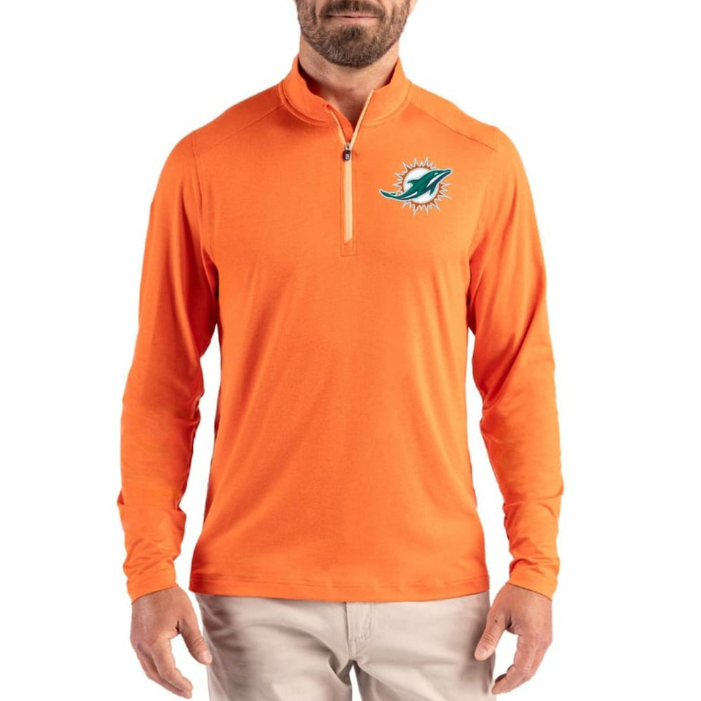 Miami Dolphins Cutter & Buck Coastline Epic Comfort Recycled Quarter-Zip Pullover Orange