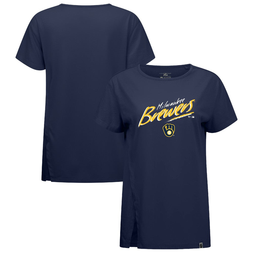Milwaukee Brewers Levelwear Women's Influx Sizzle T-Shirt - Navy - MLB Sale
