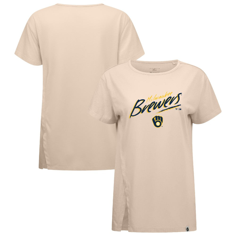 Milwaukee Brewers Levelwear Women's Influx Sizzle T-Shirt - Khaki - MLB Discount