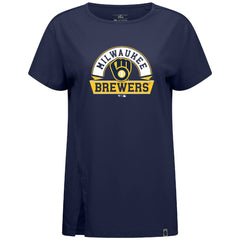 Milwaukee Brewers Levelwear Women's Influx Banner Arch T-Shirt - Navy - MLB Online