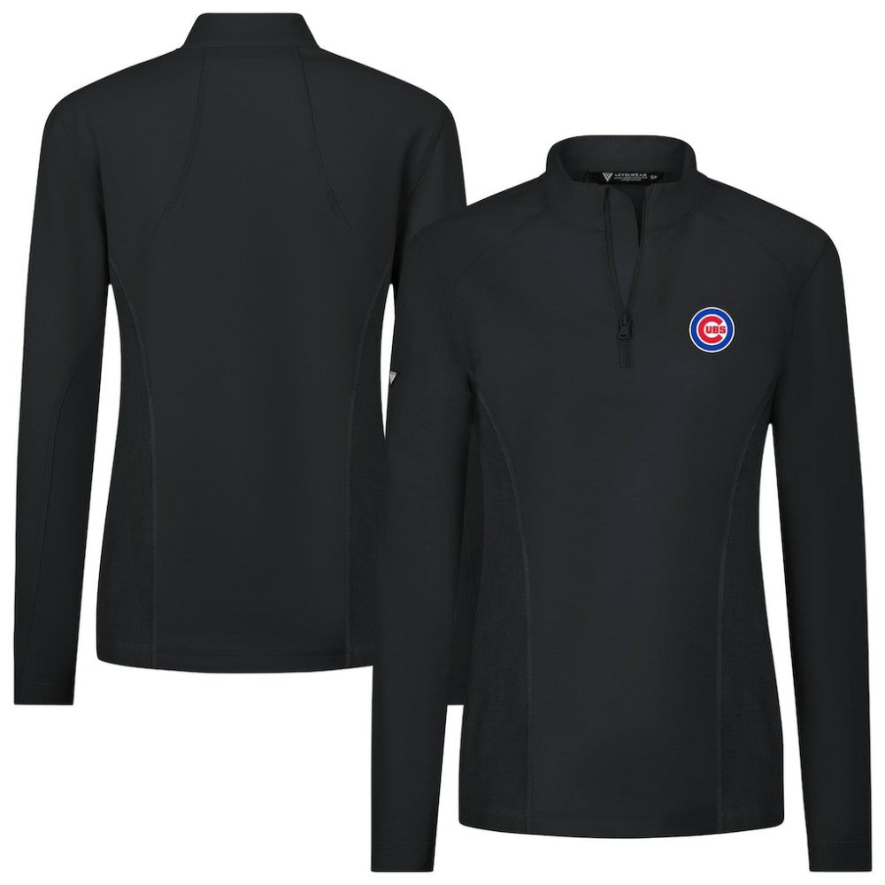 Chicago Cubs Levelwear Women's Upright Insignia 2.0 Quarter-Zip Tri-Blend Top - Black - MLB Discount