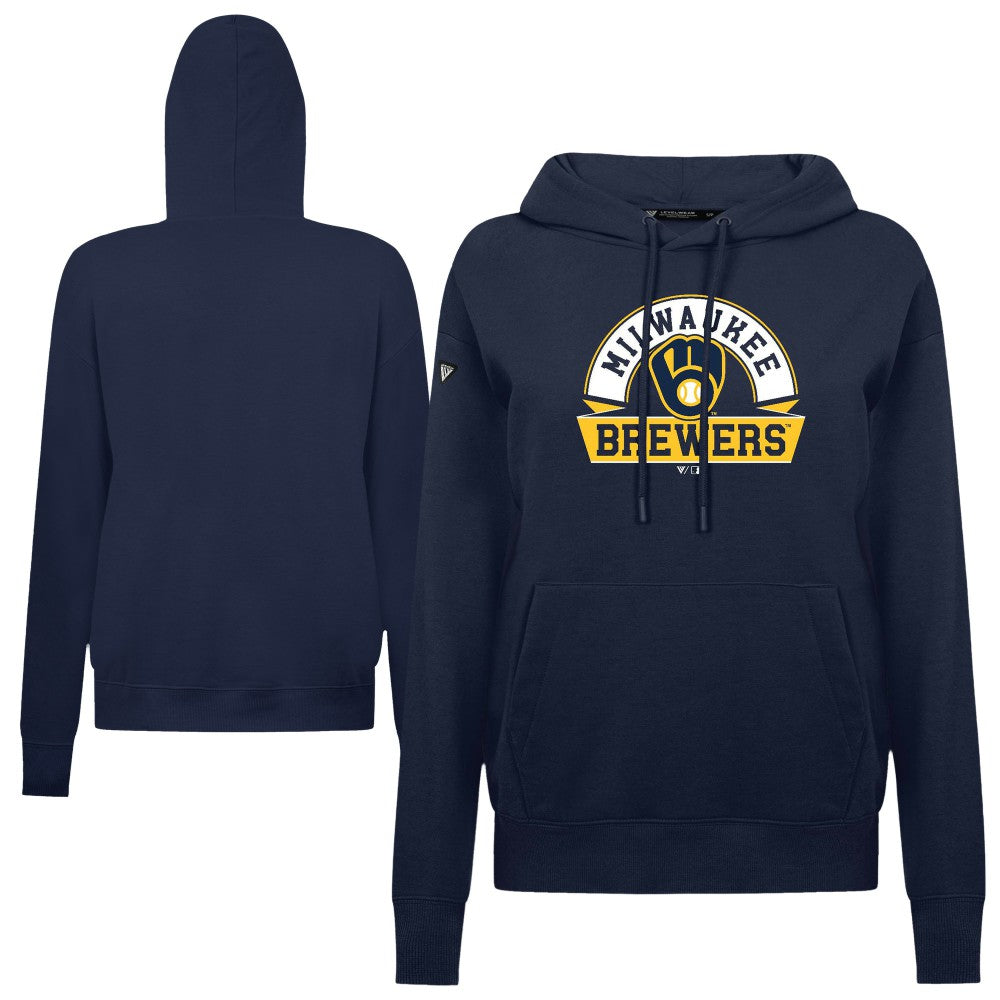 Milwaukee Brewers Levelwear Women's Adorn Banner Arch Hoodie - Navy - MLB Sale