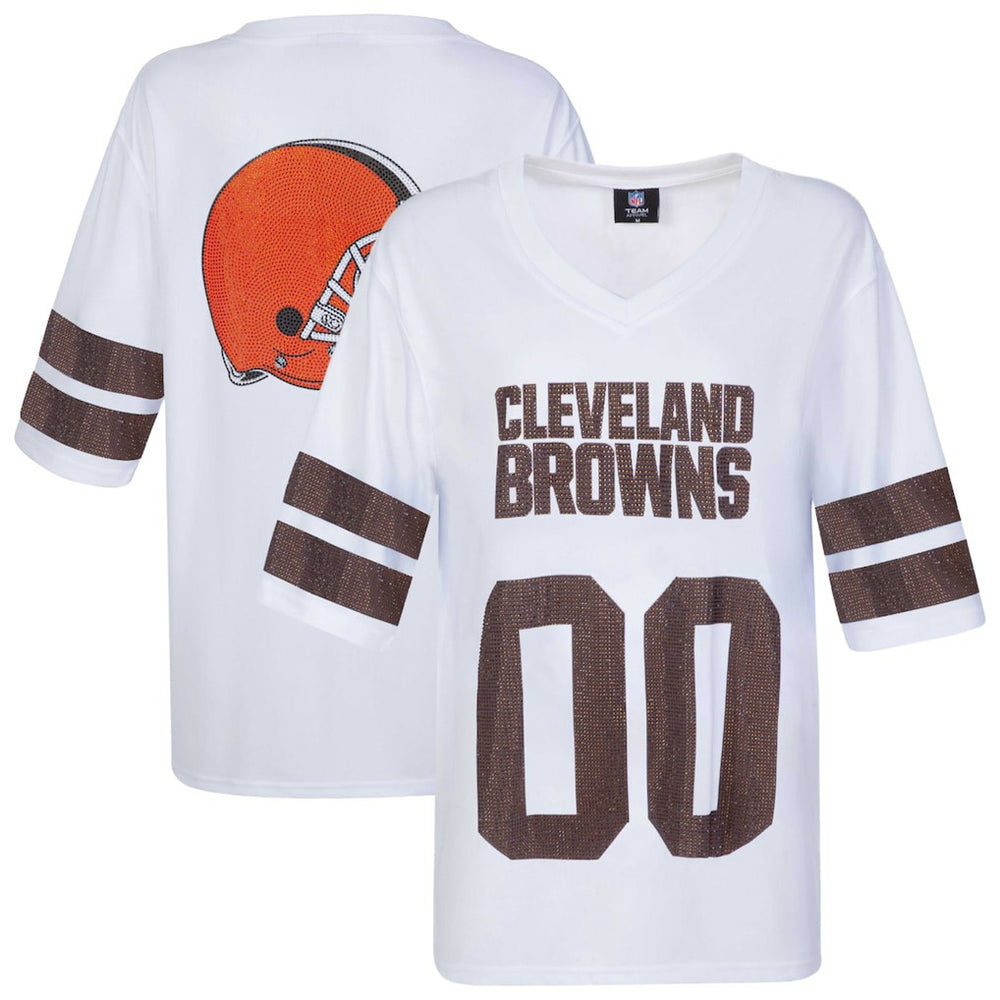 Cleveland Browns Cuce Women's Rhinestone V-Neck Tunic White