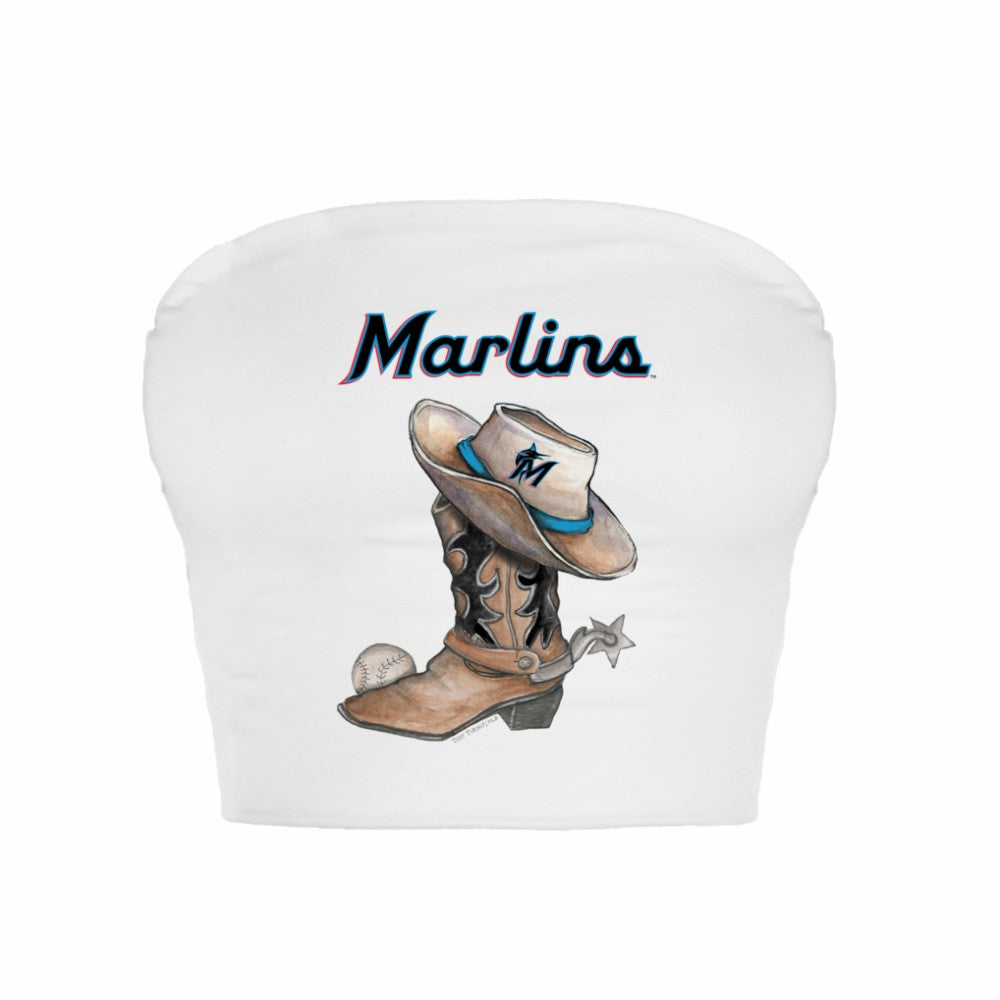 Miami Marlins Tiny Turnip Women's Cowboy Boot Crop Tube Top - White - MLB Sale