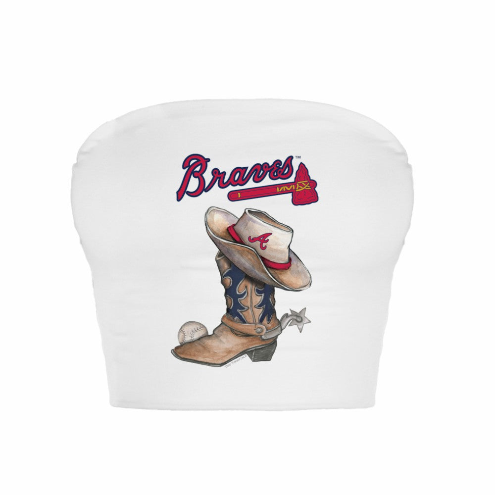 Atlanta Braves Tiny Turnip Women's Cowboy Boot Crop Tube Top - White - MLB on Sale