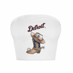 Detroit Tigers Tiny Turnip Women's Cowboy Boot Crop Tube Top - White - MLB Lifestyle
