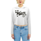 T.J. Watt Pittsburgh Steelers Majestic Threads Women's Glitter Wordmark Hoodie White