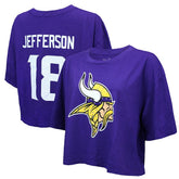 Justin Jefferson Minnesota Vikings Majestic Threads Women's Swarovski Crystals Boxy Cropped Name & Number T-Shirt Purple
