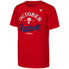 Philadelphia Phillies Fanatics Youth 2025 MLB Postseason Locker Room T-Shirt - Red - Fanatics Discount