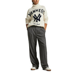 Yankees Polo Ralph Lauren Women's Wool-Blend Turtleneck Sweater - Cream - MLB Sale
