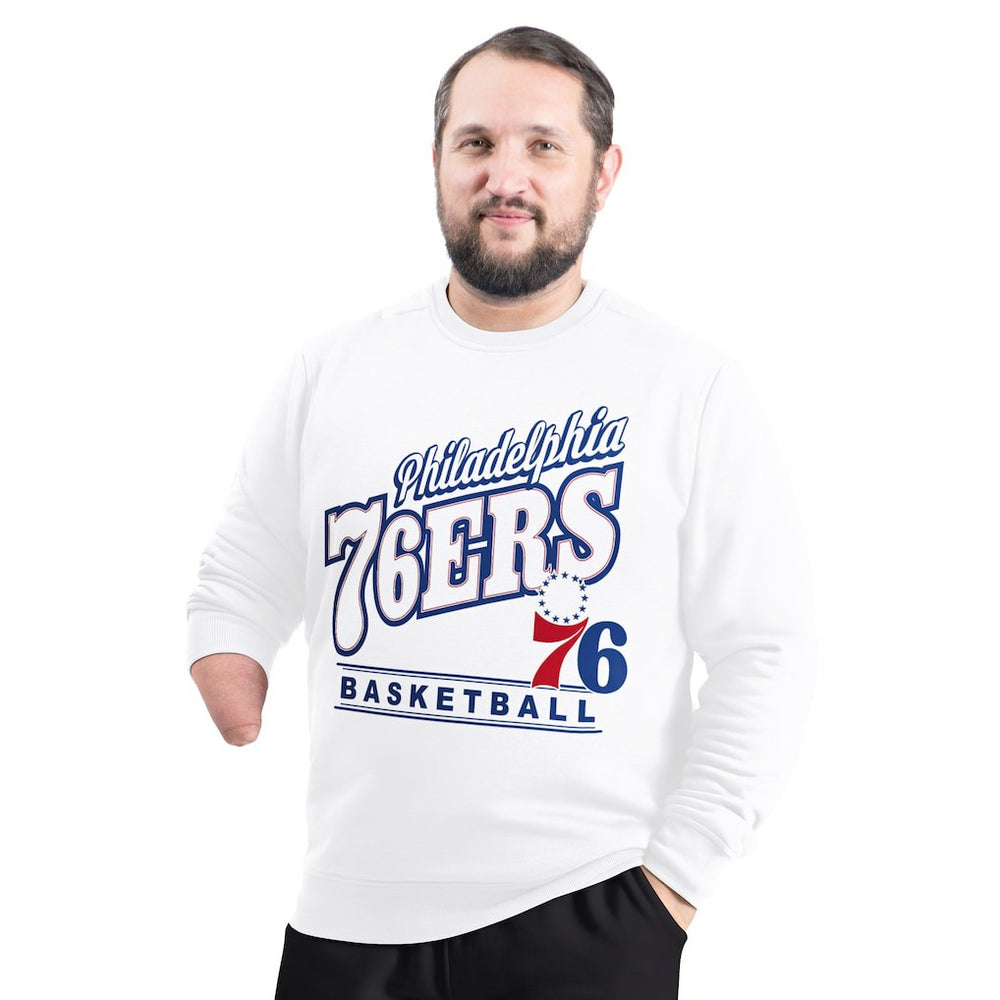 Philadelphia 76ers G-III Sports by Carl Banks Adaptive Headliner Fleece Crewneck Sweatshirt White