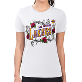 Los Angeles Lakers G-III 4Her by Carl Banks Women's Super-Slim Fit Lightweight Roses Crew Neck T-Shirt White