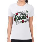 Milwaukee Bucks G-III 4Her by Carl Banks Women's Super-Slim Fit Lightweight Roses Crew Neck T-Shirt White