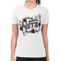 Brooklyn Nets G-III 4Her by Carl Banks Women's Super-Slim Fit Lightweight Roses Crew Neck T-Shirt White