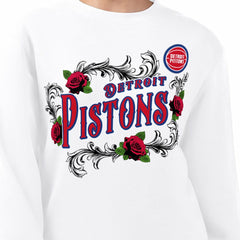 Detroit Pistons G-III 4Her by Carl Banks Women's Roses Fleece Tri-Blend Sweatshirt White