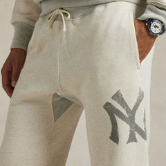 Yankees Polo Ralph Lauren Vintage Fleece Sweatpants - Cream - MLB Sale