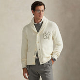 New York Yankees Polo Ralph Lauren Wool Shawl Button-Up Cardigan - Cream - MLB on Sale