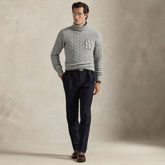 New York Yankees Polo Ralph Lauren Wool Turtleneck Sweater - Heather Gray - MLB Discount