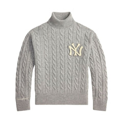 New York Yankees Polo Ralph Lauren Wool Turtleneck Sweater - Heather Gray - MLB Discount