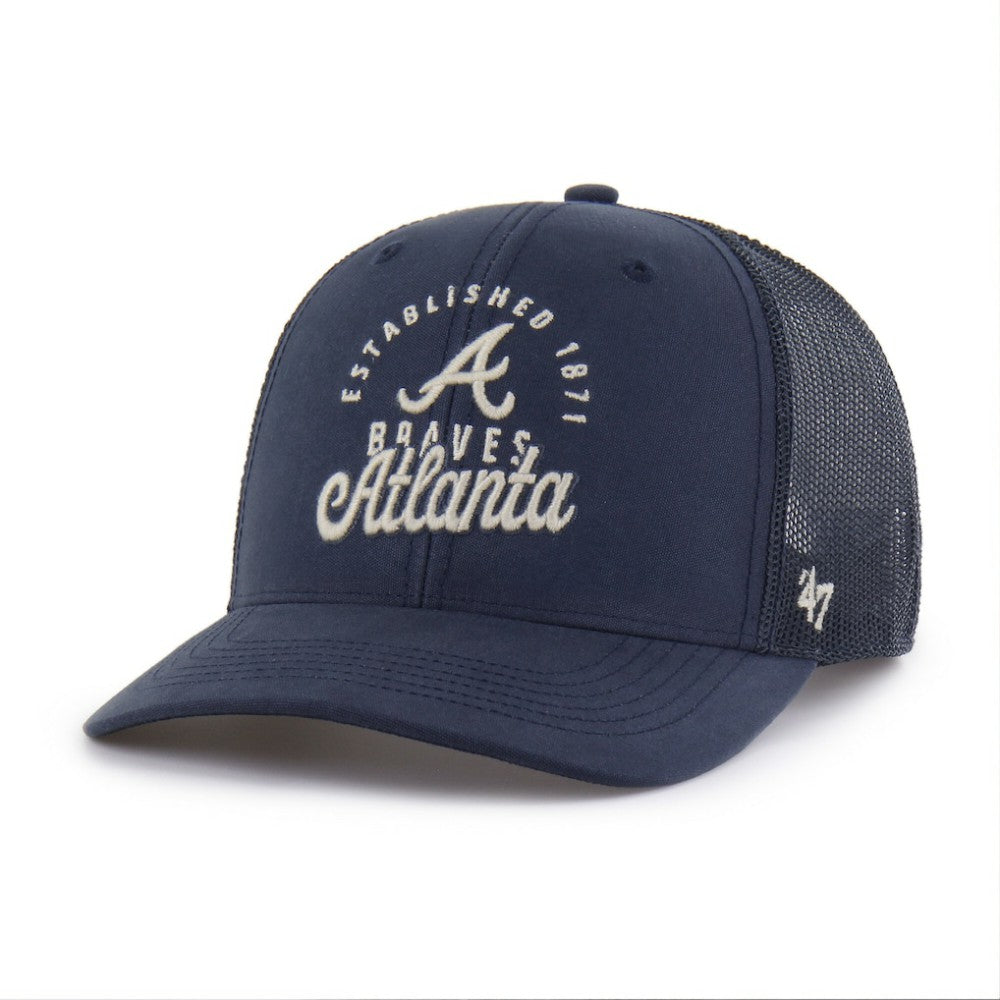 Atlanta Braves '47 Pitstop Trucker Adjustable Hat - Navy - 47 brand on Sale