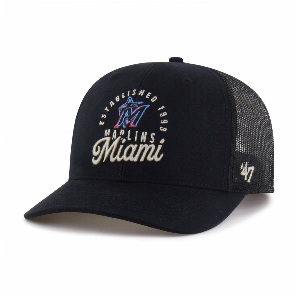 Miami Marlins '47 Pitstop Trucker Adjustable Hat - Black - 47 brand Discount