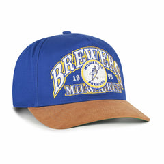 Milwaukee Brewers '47 Cooperstown Break Wood Suede Hitch Adjustable Hat - Royal/Brown - 47 brand Lifestyle