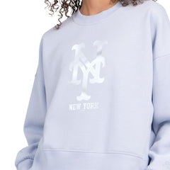 New York Mets Starter Women's Pastels Boxy Fleece Sweatshirt - Light Blue - MLB Discount