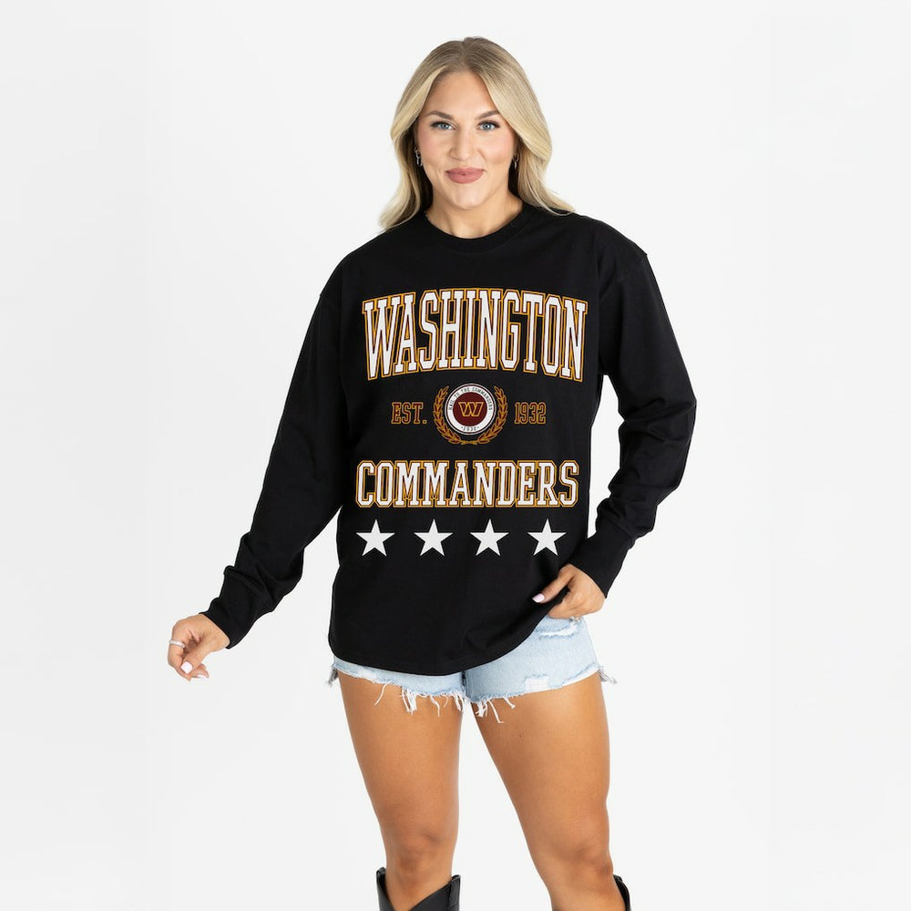Washington Commanders Gameday Couture Women's Oversized Everyday Star Long Sleeve T-Shirt Black