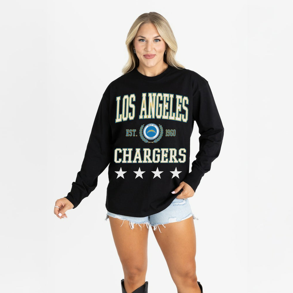 Los Angeles Chargers Gameday Couture Women's Oversized Everyday Star Long Sleeve T-Shirt Black