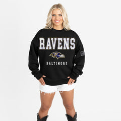 Baltimore Ravens Gameday Couture Women's Oversized Level Up Black Label Premium Fleece Sweatshirt Black