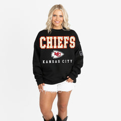 Kansas City Chiefs Gameday Couture Women's Oversized Level Up Black Label Premium Fleece Sweatshirt Black